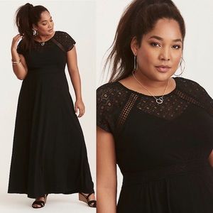 Torrid Black Crochet Lace Insert Maxi Dress